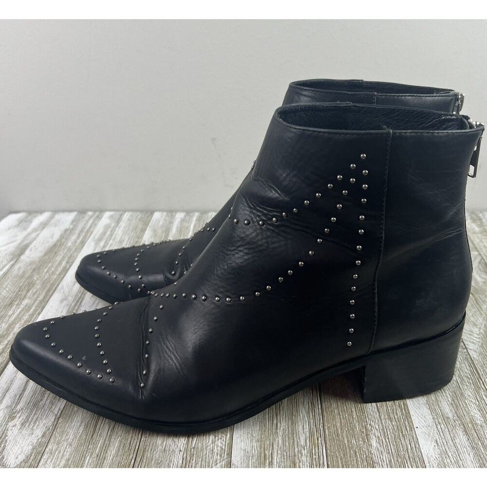 Grey City Leather Studded Black Ankle Boots Rocker Goth Size 10